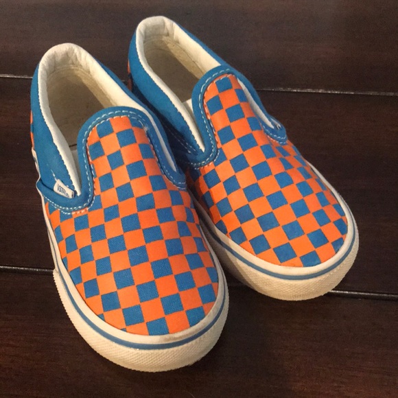 orange and blue checkered vans